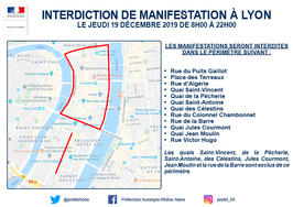 Interdiction de manifestation dans une partie de la presqu’île de Lyon  jeudi 19/12/2019 de 8h à 22h