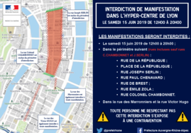 Mise en place d’un périmètre d’interdiction de manifestation le samedi 15 juin 2019 de 12h00 à 20h00 