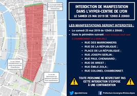 Mise en place d’un périmètre d’interdiction de manifestation le samedi 25 mai 2019 de 12h00 à 20h00