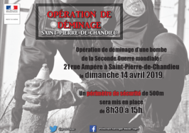 Opération de déminage d'une bombe dimanche 14 avril 2019, sur la commune de Saint-Pierre-de-Chandieu